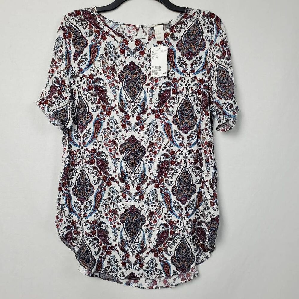 🔸️H&M Size 10 Pink Paisley SS Blouse Top